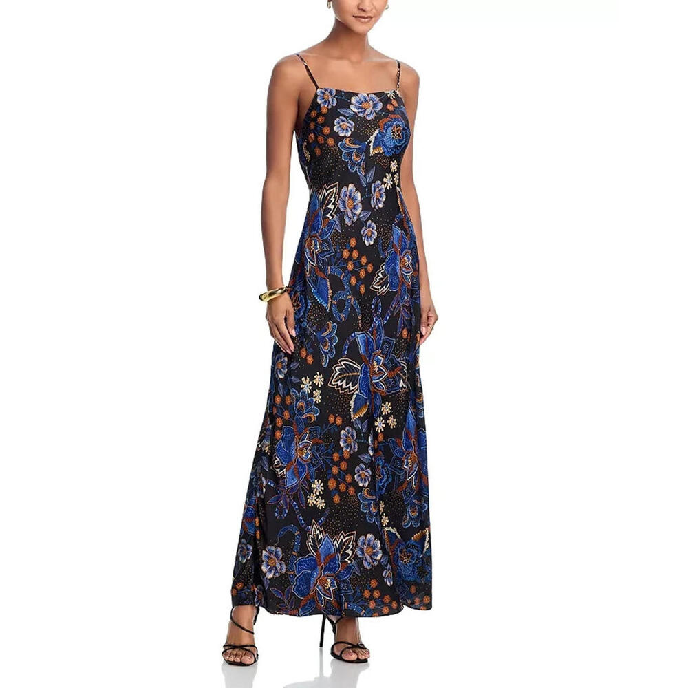 FARM Rio Black and Blue Floral Maxi Dress NWOT